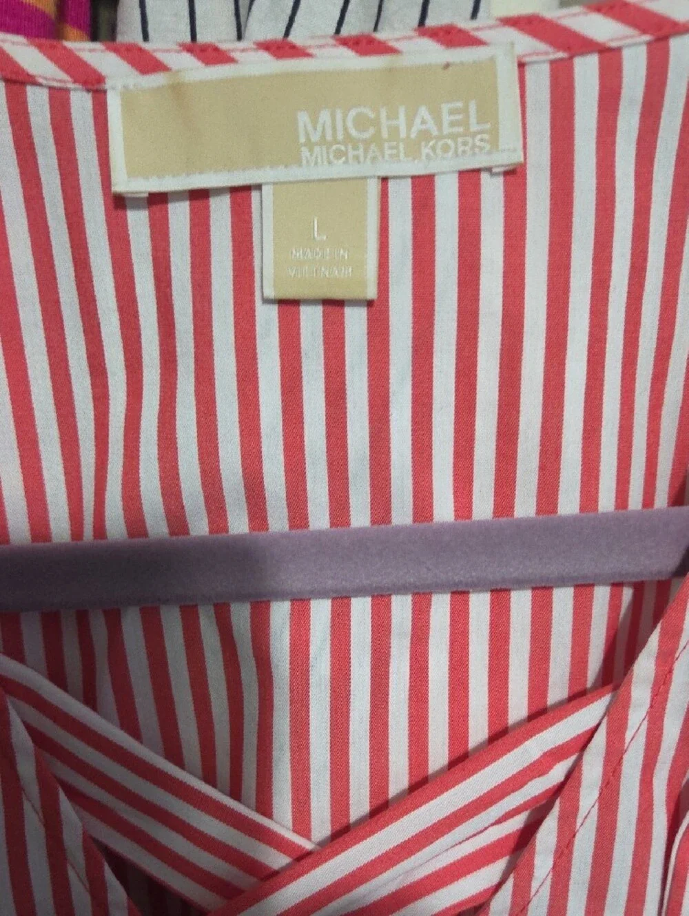 Michael Kors Red & White Striped Lace-Up Long Sleeve Tunic